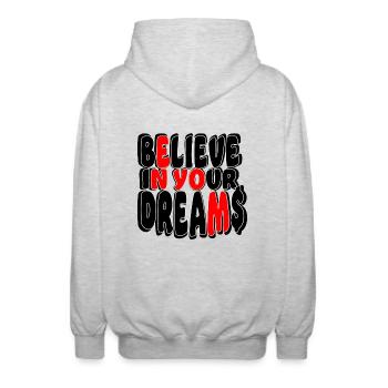 Believe in your dreams - Veste à capuche unisexe - gris clair chiné - Dos - AI Model Male 185 light (185cm)