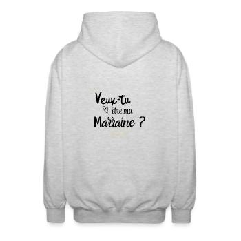 Veux tu être ma marraine - Veste à capuche unisexe - gris clair chiné - Dos - AI Model Male 185 light (185cm)
