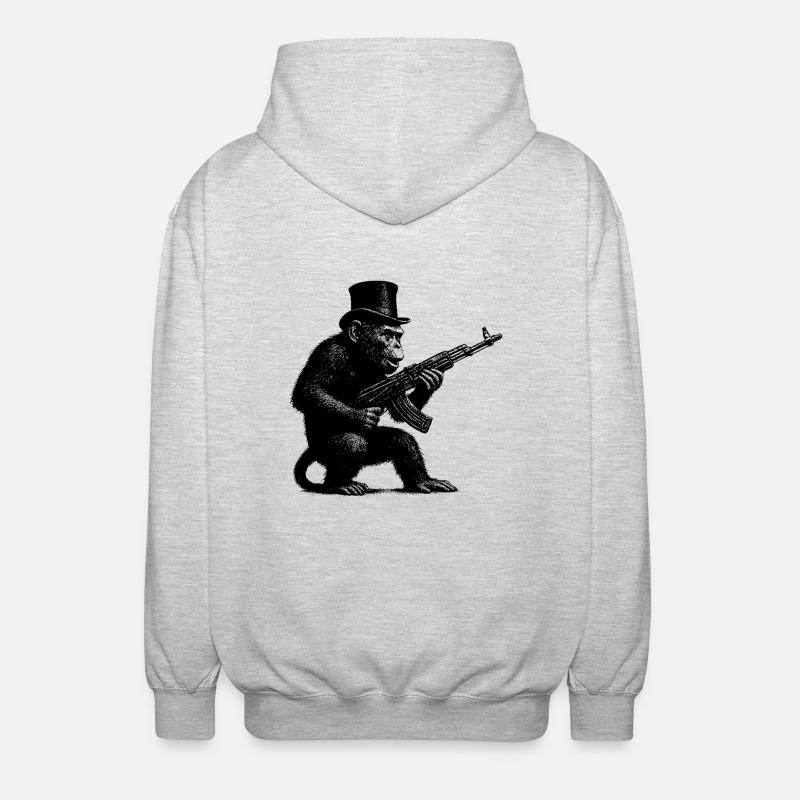 Affe mit Maschinengewehr - Unisex Kapuzenjacke - Hellgrau meliert