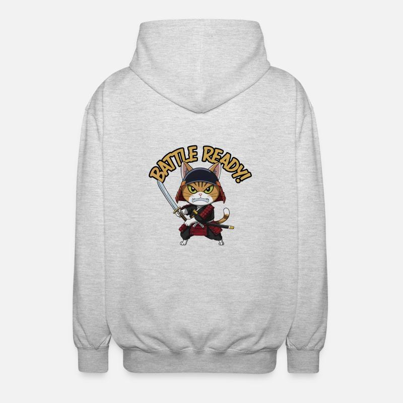 Samurai-Katze - Unisex Kapuzenjacke - Hellgrau meliert