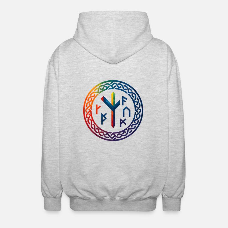 WPAP Polygon Stil - mythischer Runenring - Unisex Kapuzenjacke - Hellgrau meliert
