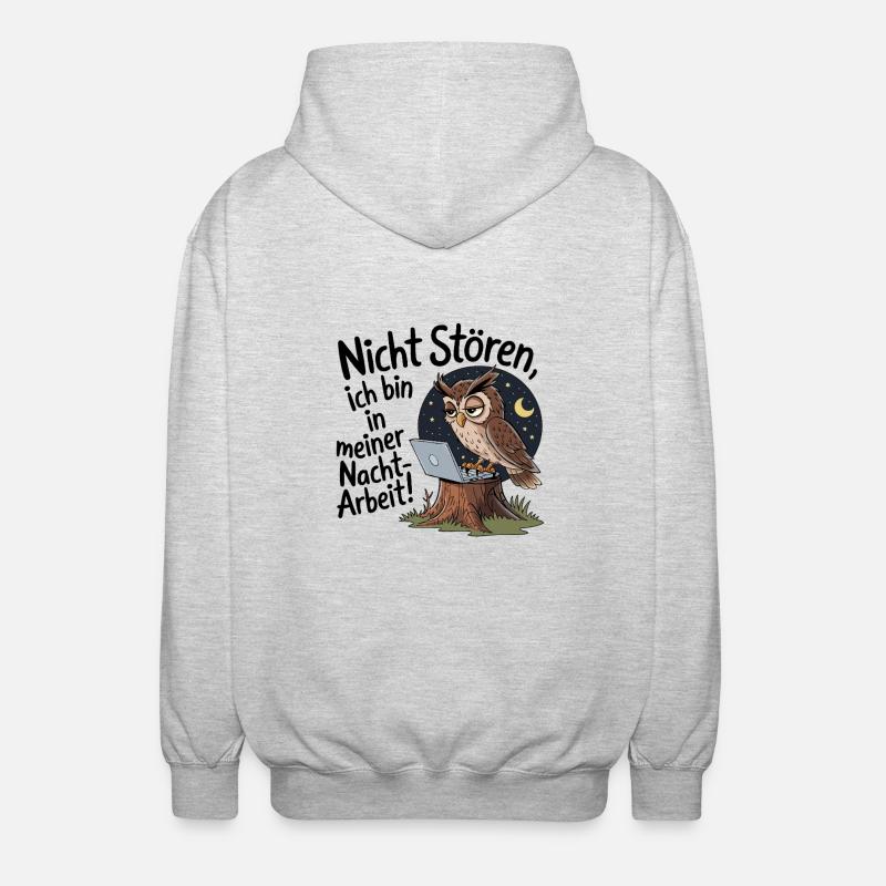 Eule auf Nachtschicht – Kaffee first! - Unisex Kapuzenjacke - Hellgrau meliert