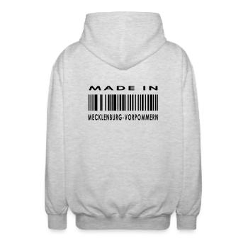 Made in Mecklenburg-Vorpommern - Unisex Kapuzenjacke - Hellgrau meliert - Hinten - AI Model Male 185 light (185cm)