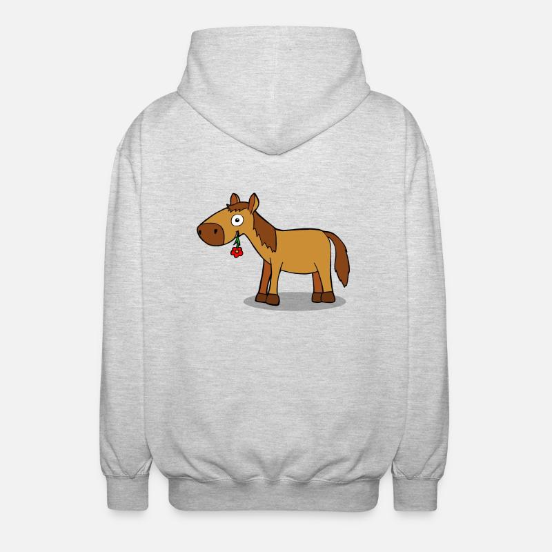Pferd mit Blume - Comic - Unisex Kapuzenjacke - Hellgrau meliert