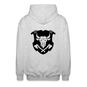 Stierkopf Bullenkopf Logo Wappenform - Unisex Kapuzenjacke - Hellgrau meliert - Hinten - AI Model Male 185 light (185cm)