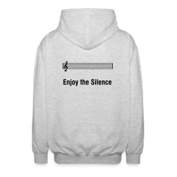 Enjoy The Silence - Lustiger Musiker Humor - Unisex Kapuzenjacke - Hellgrau meliert - Hinten - AI Model Male 185 light (185cm)