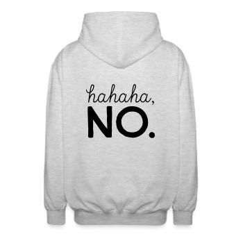 hahaha, NO - Unisex Kapuzenjacke - Hellgrau meliert - Hinten - AI Model Male 185 light (185cm)