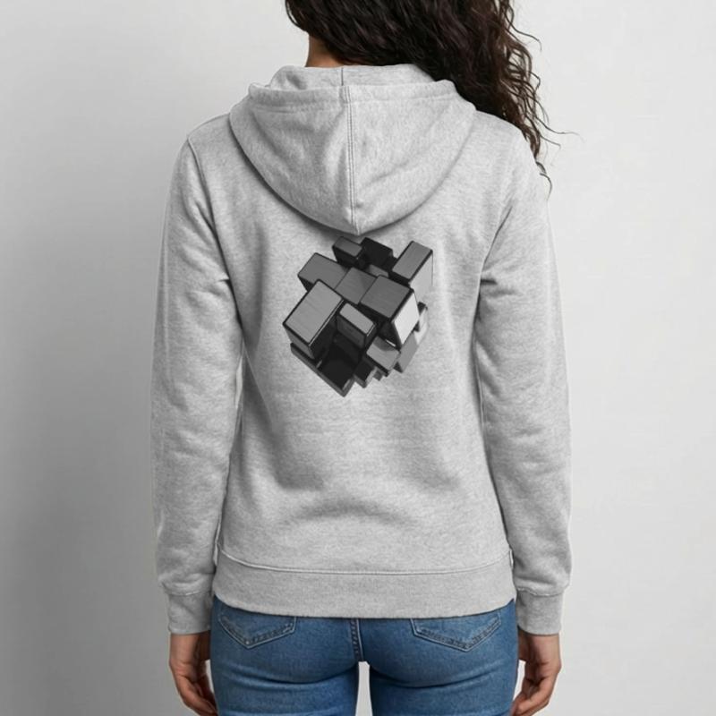 Silver-grey unstructured cube in perspective Unisex Hooded Jacket
