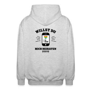 Willst Du Mich Heiraten Heiratsantrag LGBTQ Heirat - Unisex Kapuzenjacke - Hellgrau meliert - Hinten - AI Model Male 185 light (185cm)