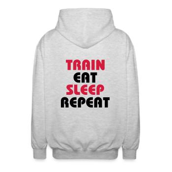 Train Eat Sleep Repeat - Unisex Kapuzenjacke - Hellgrau meliert - Hinten - AI Model Male 185 light (185cm)