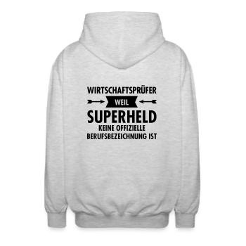 Wirtschaftsprüfer Superheld - Unisex Hooded Jacket - light heather grey - Back - AI Model Male 185 light (185cm)