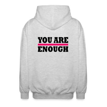 You are enough - Unisex Hooded Jacket - light heather grey - Back - AI Model Male 185 light (185cm)
