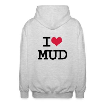 I Heart Mud - Unisex Hooded Jacket - light heather grey - Back - AI Model Male 185 light (185cm)