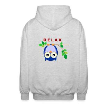 Eule - Relax - Unisex Kapuzenjacke - Hellgrau meliert - Hinten - AI Model Male 185 light (185cm)