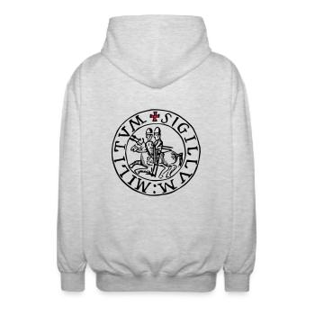 templar knights seal - Unisex Hooded Jacket - light heather grey - Back - AI Model Male 185 light (185cm)