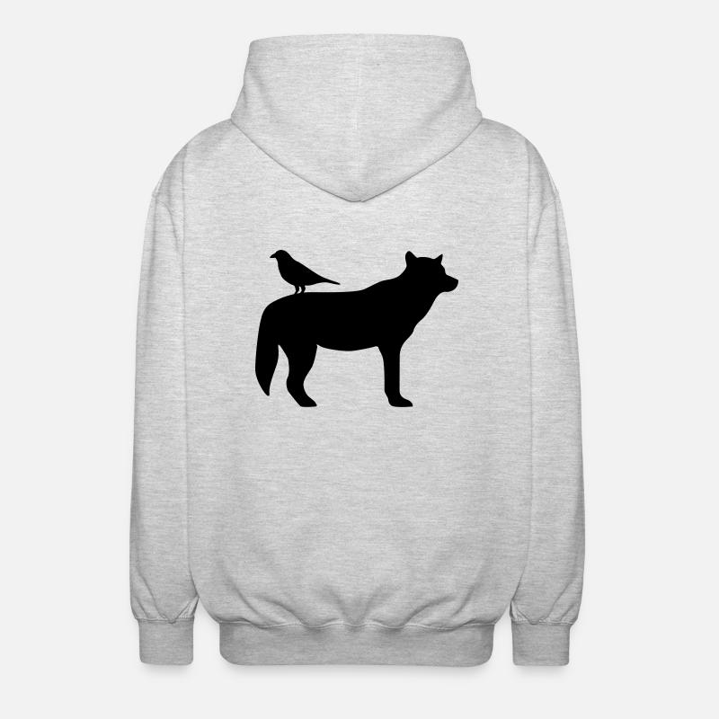 Wolf und Rabe - Unisex Kapuzenjacke - Hellgrau meliert