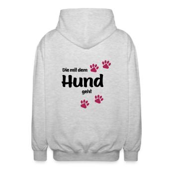 Die Mit Dem Hund Geht - Edition Colored Paw - Unisex Kapuzenjacke - Hellgrau meliert - Hinten - AI Model Male 185 light (185cm)