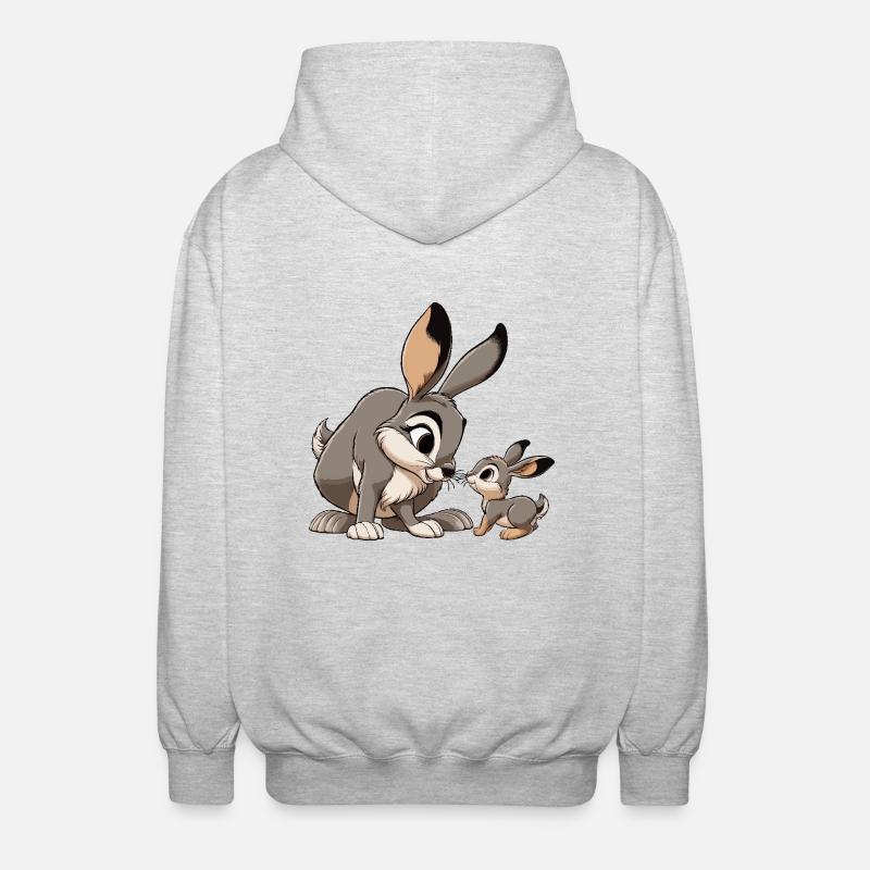 Hase mit jungem Grauen - Unisex Kapuzenjacke - Hellgrau meliert