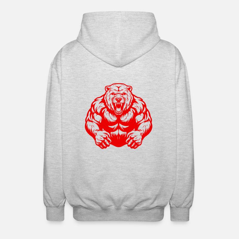 Grizzly Bear Muscles Workout - Unisex Hooded Jacket - light heather grey