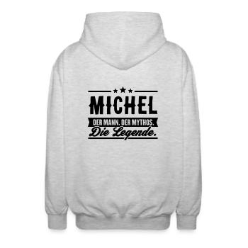 Man Myth Legend Michel - Unisex Hooded Jacket - light heather grey - Back - AI Model Male 185 light (185cm)