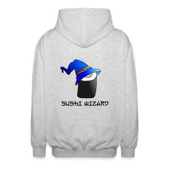 Sushi Wizard - Unisex Kapuzenjacke - Hellgrau meliert - Hinten - AI Model Male 185 light (185cm)