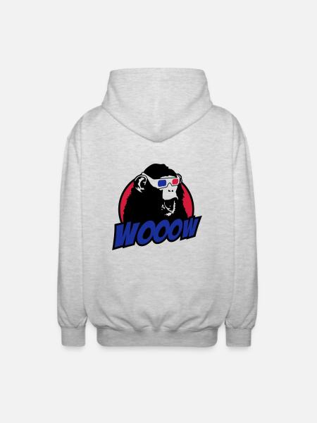 3D Glasses amazed Monkey - Unisex Hooded Jacket - light heather grey