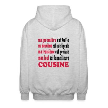 LA MEILLEURE COUSINE 111 - Unisex Kapuzenjacke - Hellgrau meliert - Hinten - AI Model Male 185 light (185cm)