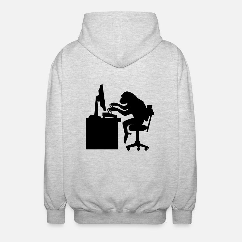 Monkey on Computer - Unisex Hooded Jacket - light heather grey
