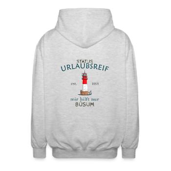Büsum, ready for vacation, lighthouse, Germany - Unisex Hooded Jacket - light heather grey - Back - AI Model Male 185 light (185cm)