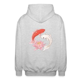 Koi Fische & Lotus – Zen, Glück & Harmonie - Unisex Kapuzenjacke - Hellgrau meliert - Hinten - AI Model Male 185 light (185cm)
