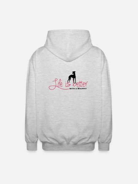 Life is better - Whippet - Unisex Hooded Jacket - light heather grey