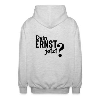 T’es sérieux? - Déclaration simple mais efficace - Veste à capuche unisexe - gris clair chiné - Dos - AI Model Male 185 light (185cm)