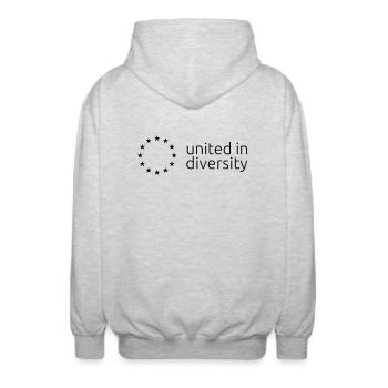 united in diversity + sterne - Unisex Kapuzenjacke - Hellgrau meliert - Hinten - AI Model Male 185 light (185cm)