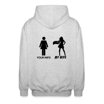 Ta femme ma femme - votre femme-ma femme-humour - Veste à capuche unisexe - gris clair chiné - Dos - AI Model Male 185 light (185cm)