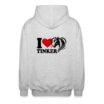 I love horse Tinker - Unisex Hooded Jacket - light heather grey - Back - AI Model Male 185 light (185cm)