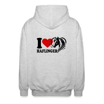 I love horse Haflinger - Unisex Hooded Jacket - light heather grey - Back - AI Model Male 185 light (185cm)