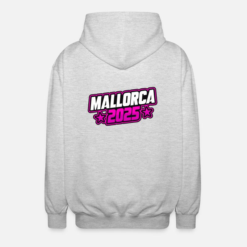 Mallorca 2025 Spruch - Unisex Kapuzenjacke - Hellgrau meliert