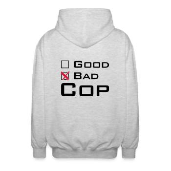 Bad Cop - Unisex Hooded Jacket - light heather grey - Back - AI Model Male 185 light (185cm)