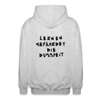 Lernen gefährdet die Dummheit - Unisex Kapuzenjacke - Hellgrau meliert - Hinten - AI Model Male 185 light (185cm)
