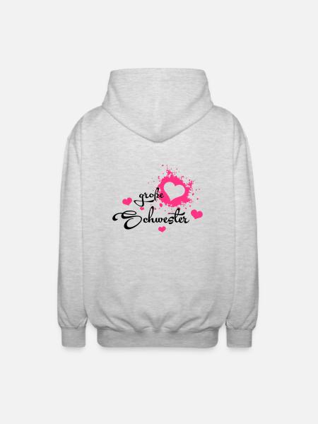Große Schwester - Herzchen - Unisex Kapuzenjacke - Hellgrau meliert
