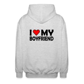 I love my boyfriend - Veste à capuche unisexe - gris clair chiné - Dos - AI Model Male 185 light (185cm)