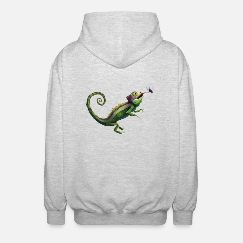 chamäleon frisst fliege - Unisex Kapuzenjacke - Hellgrau meliert