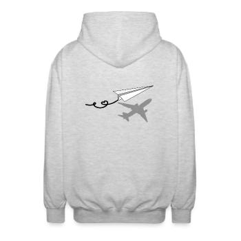 Papierflugzeug mit Flugzeugschatten - Unisex Kapuzenjacke - Hellgrau meliert - Hinten - AI Model Male 185 light (185cm)