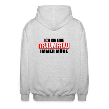 Ich bin eine Traumfrau immer müde - Unisex Kapuzenjacke - Hellgrau meliert - Hinten - AI Model Male 185 light (185cm)