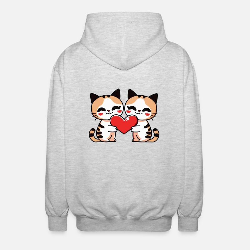 Chat Couple Coeur - Veste à capuche unisexe - gris clair chiné
