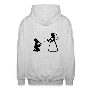 Jeunes mariés Couple marié Whip Mariage - Veste à capuche unisexe - gris clair chiné - Dos - AI Model Male 185 light (185cm)