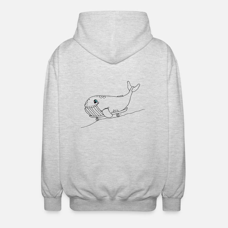 Blauwal mit Skateboard - Unisex Kapuzenjacke - Hellgrau meliert