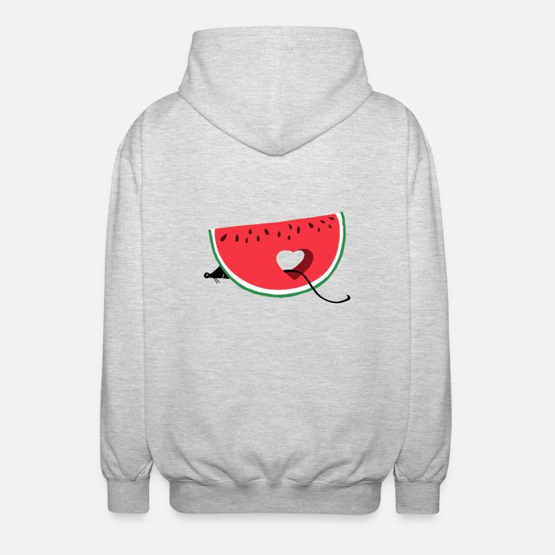 mouse eating a watermelon - Unisex Hooded Jacket - light heather grey