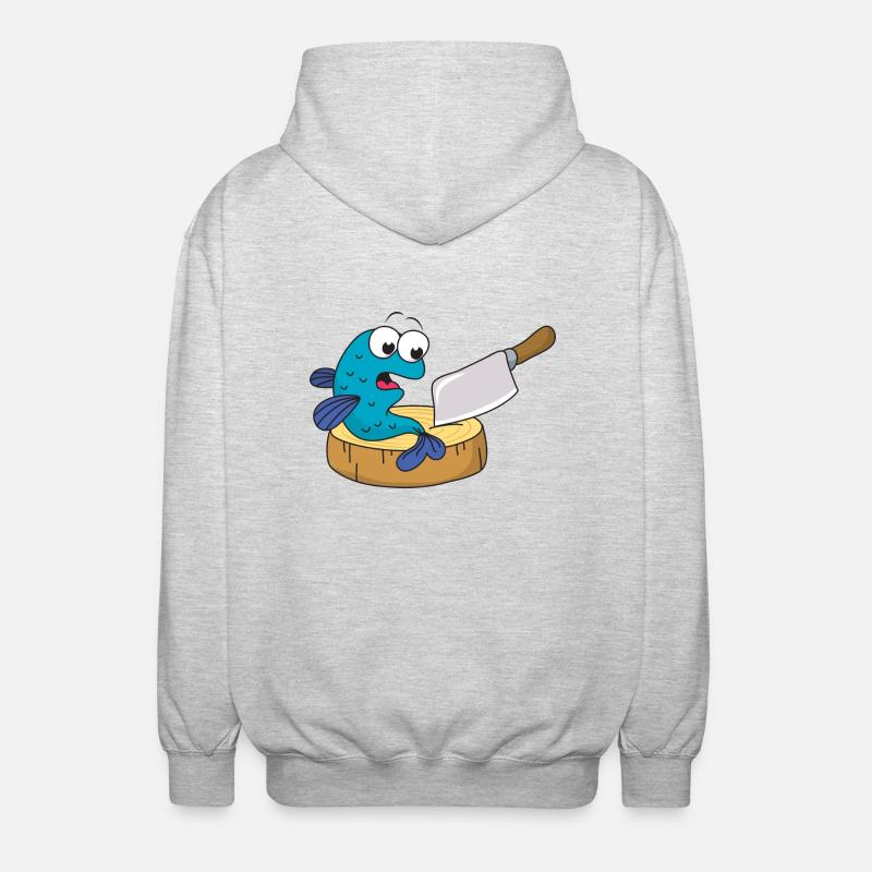 Fisch Messer Beil - Unisex Kapuzenjacke - Hellgrau meliert