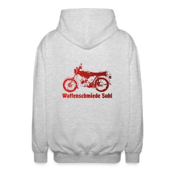 Simson S51 Waffenschmiede - Unisex Kapuzenjacke - Hellgrau meliert - Hinten - AI Model Male 185 light (185cm)
